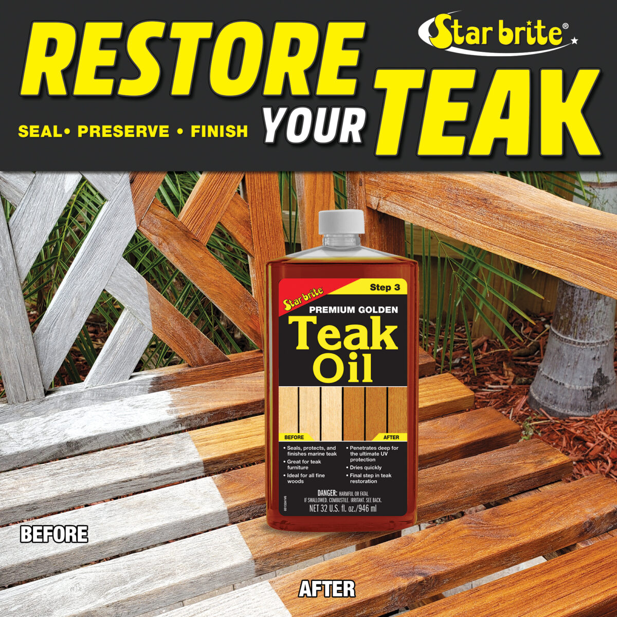 Starbrite Λάδι Τικ Premium Golden Teak Oil Περιποίηση Ξύλου Teak Cavo Yachting
