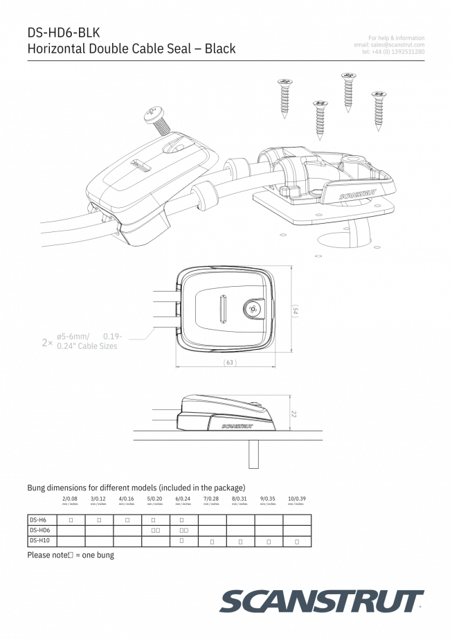scanstrut compact Οριζόντιος Στυπιοθλίπτης Διπλής Εισόδου Καλωδίων
