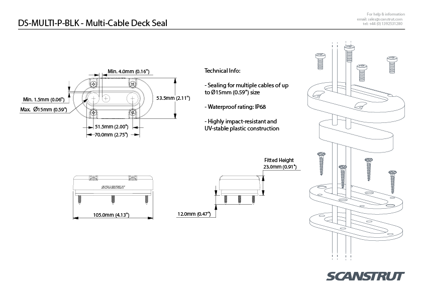 scanstrut versatile high impact Στυπιοθλίπτης, Για καλώδια έως 15mm