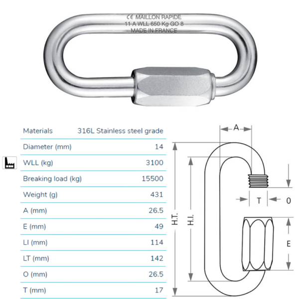 Shackles Cavo Yachting Wichard Quick Link Stainless Steel Large Opening 14mm Wichard Quick Link Stainless Steel Large Opening 14mm Shackles Cavo Yachting