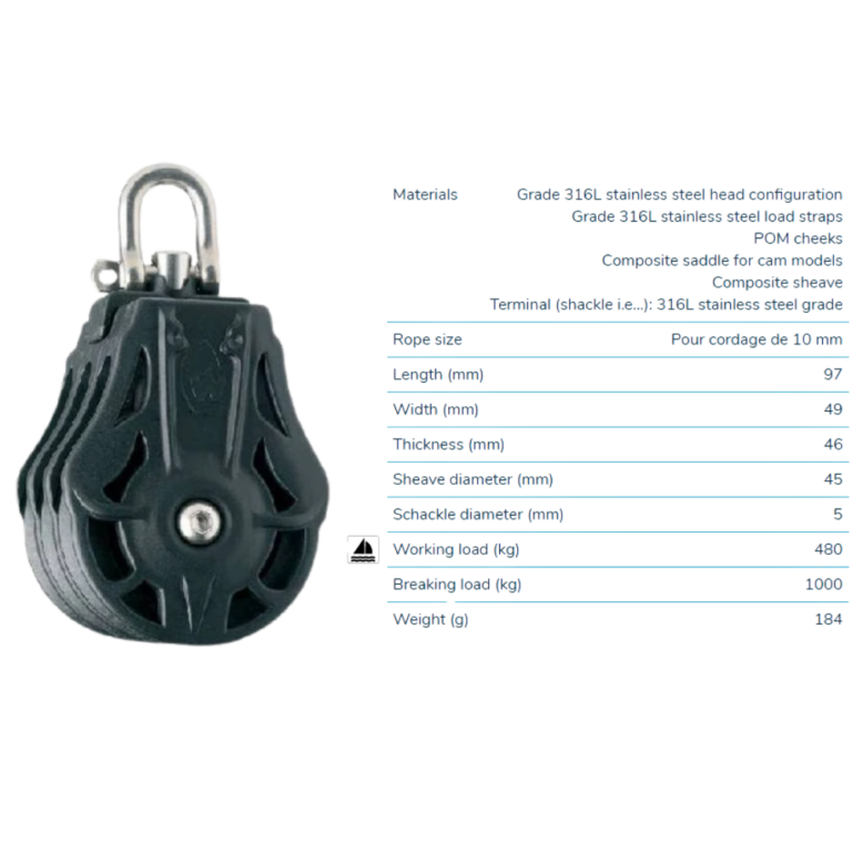 Wichard Double Block 45mm for 10mm Rope Blocks & Snatch Blocks Cavo Yachting