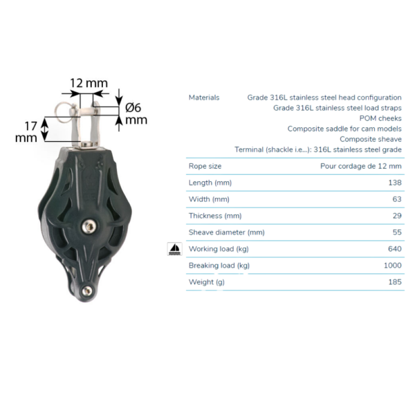Wichard Single Block 55mm with Clevis & Becket Blocks & Snatch Blocks Cavo Yachting