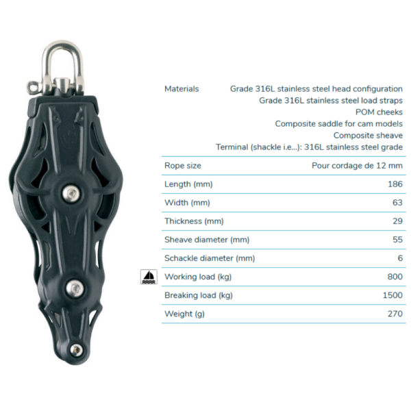 Wichard Fiddle Block 55mm with Becket Blocks & Snatch Blocks Cavo Yachting