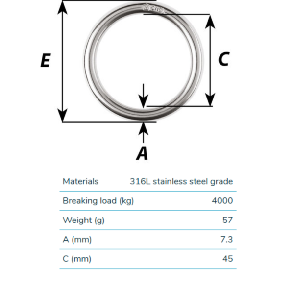 Wichard 316L Stainless Steel Ring 45mm Blocks & Snatch Blocks Cavo Yachting