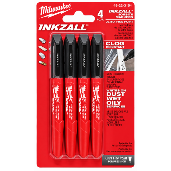 Milwaukee Inkzall Black Ultra Fine Point Markers (4pcs) Boat Maintenance Tools Cavo Yachting